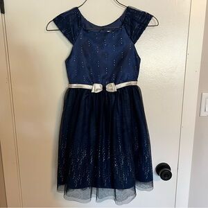 Jona Michelle Navy Dress with Silver Bow